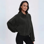 MunaWear - Hoodies & Sweatshirts - Aspen – Cropped Gilet with High Collar, Zipper Closure, and Side Pockets in Soft Polar Fleece - Gray / XL