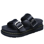 MunaWear  Sandals  Mia – Women's PU Leather Mid-Heel Sandals with Metal Buckle for Summer Beach Outings 