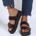 MunaWear  Sandals  Mia – Women's PU Leather Mid-Heel Sandals with Metal Buckle for Summer Beach Outings 