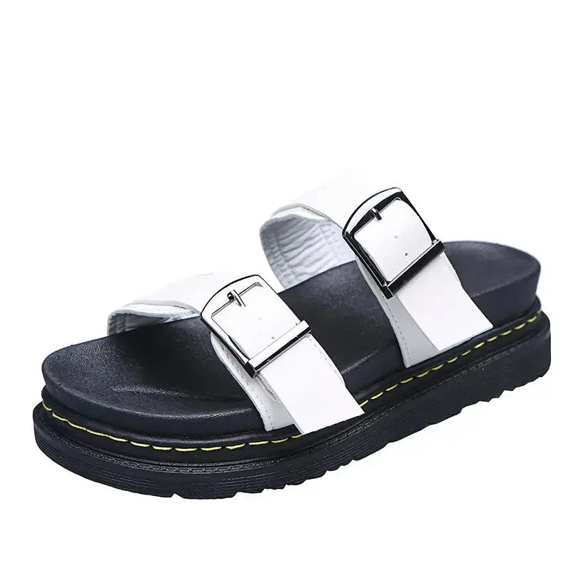 MunaWear  Sandals  Mia – Women's PU Leather Mid-Heel Sandals with Metal Buckle for Summer Beach Outings  WHITE-42