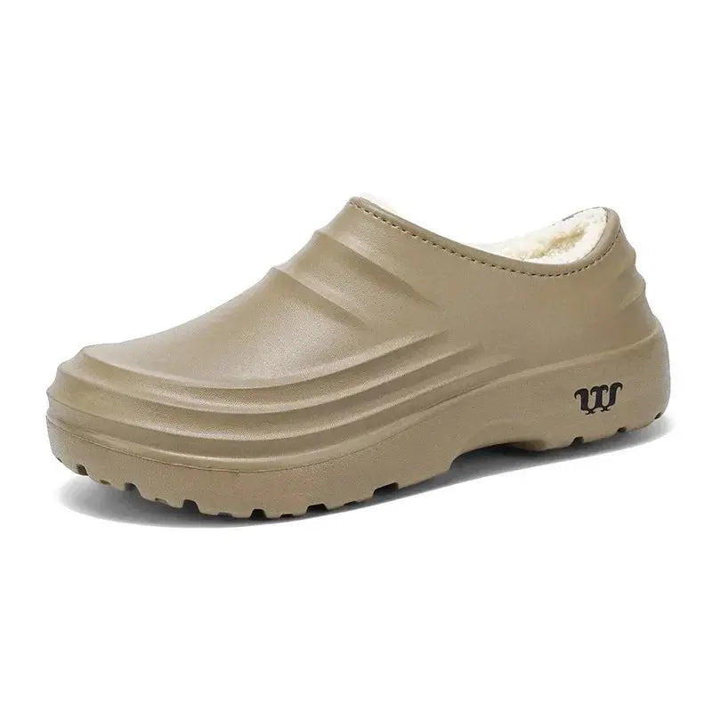 MunaWear  Slippers  Ethan – Waterproof Winter Cotton Slippers for Men, Cozy Indoor Slip-On Garden Shoes  Khaki-46