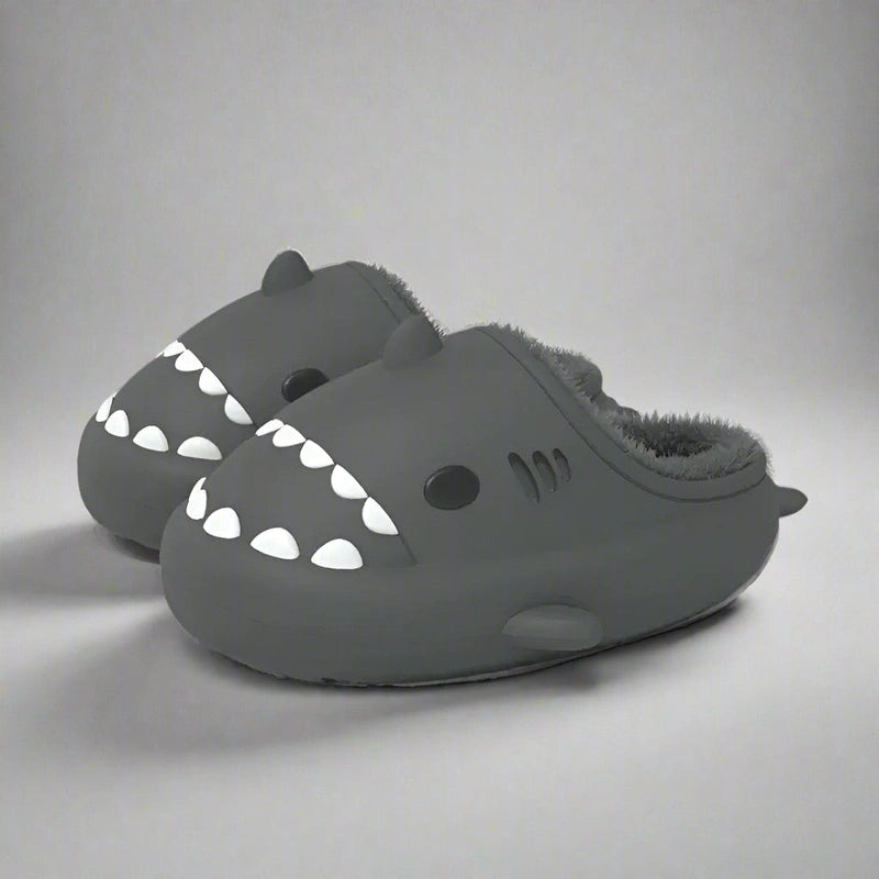 MunaWear  Slippers  Mia – Cozy Waterproof Shark Slides Slippers for Men and Women with Plush Fur Lining  Black-44-45-26.5-27cm