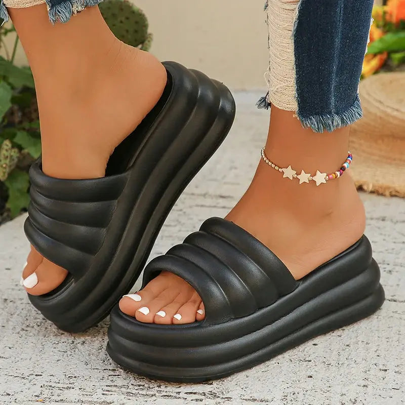 MunaWear  Slippers  Mia – Womens Chunky Platform Slippers with Open Toe and Non-Slip Sole for All-Day Comfort 