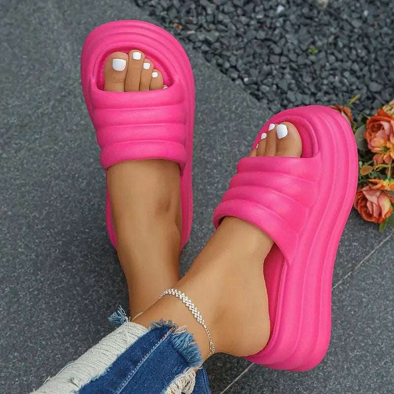MunaWear  Slippers  Mia – Womens Chunky Platform Slippers with Open Toe and Non-Slip Sole for All-Day Comfort 