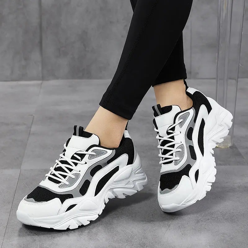 MunaWear  Sneakers  Mia – Women's White Sneakers with Thick Sole and Reflective Design for Casual Style