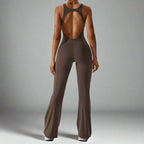 MunaWear  Sportswear  Sierra - Chic Open-Rug Flared Jumpsuit for Effortless Athleisure Style