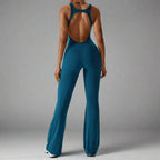 MunaWear  Sportswear  Sierra - Chic Open-Rug Flared Jumpsuit for Effortless Athleisure Style