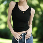 Lumen - White Ribbed Tank Top with Built-in Bra for Women, Stylish Camisole for Summer