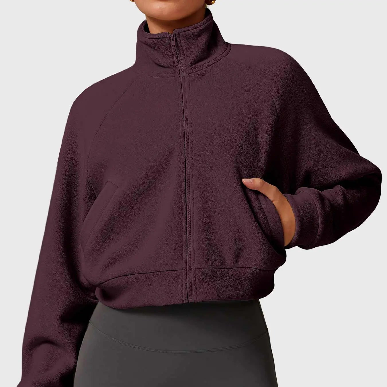 MunaWear  Vests  Mia – Cropped Gilet with High Collar, Zipper Closure, and Side Pockets in Soft Polar Fleece  Dark-Purple-XL