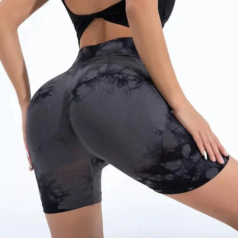 MunaWear  Women's Activewear  Maya – Seamless High-Waist Running Shorts with Trendy Tie-Dye Print for Active Women 