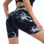 MunaWear  Women's Activewear  Maya – Seamless High-Waist Running Shorts with Trendy Tie-Dye Print for Active Women 