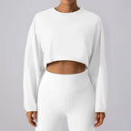 MunaWear  Women's Activewear  Mia – Oversized Long Sleeve Sport Crop Top in Breathable Fabric for Running & Active Wear  White-XL