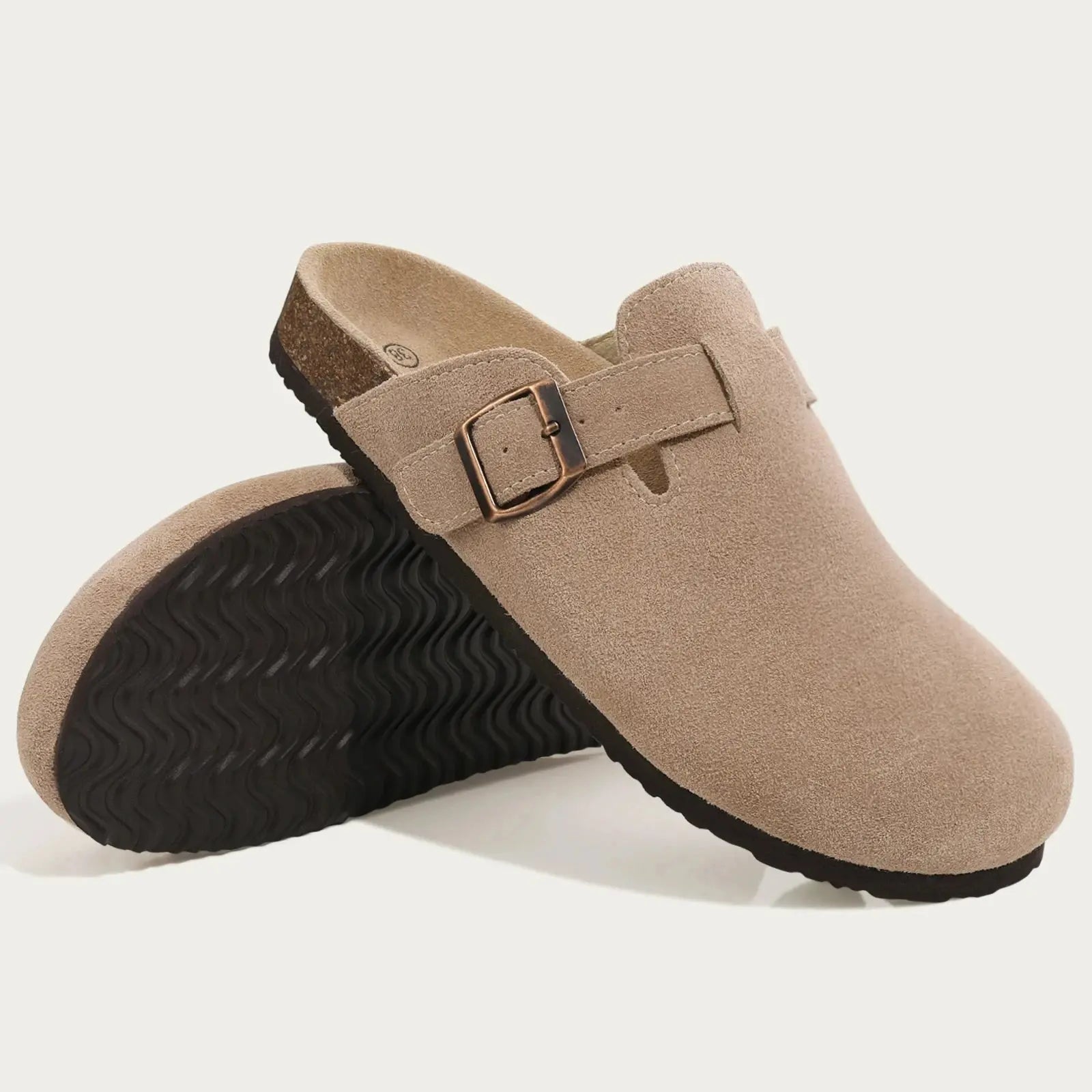 MunaWear  Women’s Slippers  Clara – Women's Classic Cork Suede Mules Slippers with Arch Support and Antislip Sole 