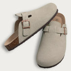 MunaWear  Women’s Slippers  Clara – Women's Classic Cork Suede Mules Slippers with Arch Support and Antislip Sole  Cow-Suede-Grey-03-39-fit-24cm