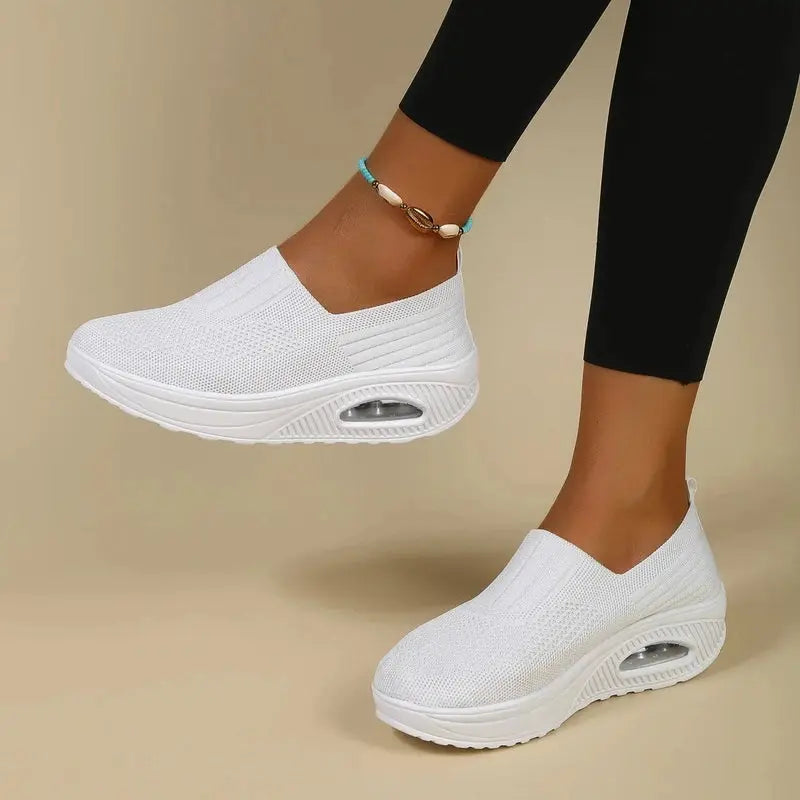 MunaWear  Women's Sneakers  Lila - Women's White Sneakers with Air Cushion and Thick Sole for Best Walking Comfort